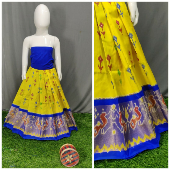 Ikat Blue, Yellow Lehenga Dress Material