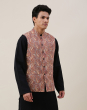 Beige Cotton Printed Nehru Jacket