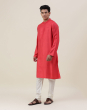 Red Viscose Silk Woven Long Kurta
