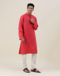 Red Viscose Silk Woven Long Kurta