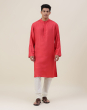 Red Viscose Silk Woven Long Kurta
