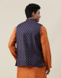 Navy Viscose Silk Printed Nehru Jacket