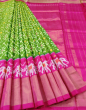 Pochampally Green, Red Ikat Saree