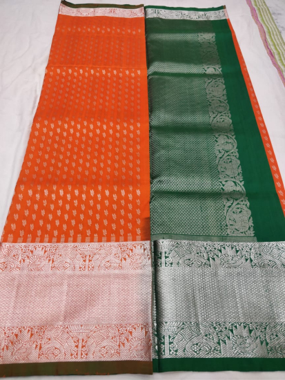 Venkatagiri Handloom Orange. Silk Saree