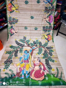 Tussar Ghiccha Silk Saree with Madhubani Hand Painted