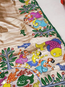 Tussar Ghiccha Silk Saree with Madhubani Hand Painting
