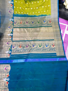 100% Pure Gadwal  Green ,  multi Silk Saree