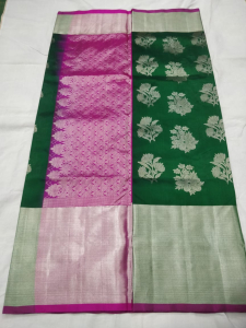 Venkatagiri Pure  Green , Pink Silk Saree