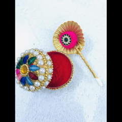 Sindoor Box for Gift with Tilak Stick Pooja Articles Gifting Moti Dibbi