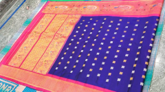 100% Pure Gadwal Orange , Blue Silk Saree