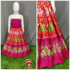 Ikat Red Lehenga Dress Material