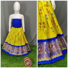 Ikat Blue, Yellow Lehenga Dress Material
