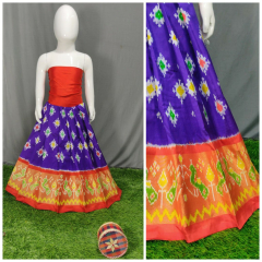 Pochampally Ikat malticolor, Yellow Silk Lehenga1