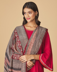 Maroon Silk Printed Dupatta