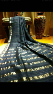 Tussar blue , multi color Silk Saree