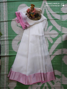 Mangalagiri  White Silk Saree