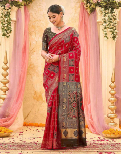 Red and Black Traditional Saree