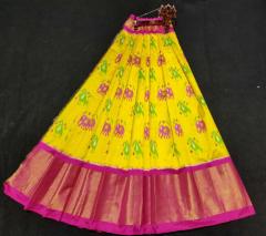 Pochampally Ikat malticolor, Yellow Silk Lehenga