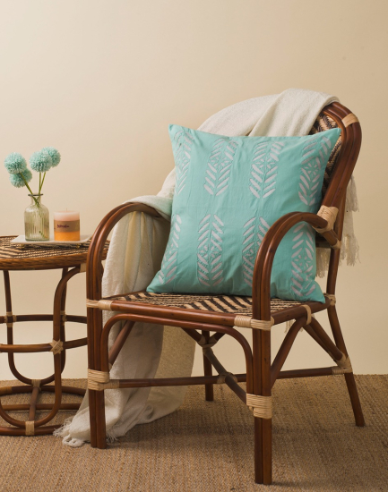 Teal Cotton Embroidered Cushion Cover
