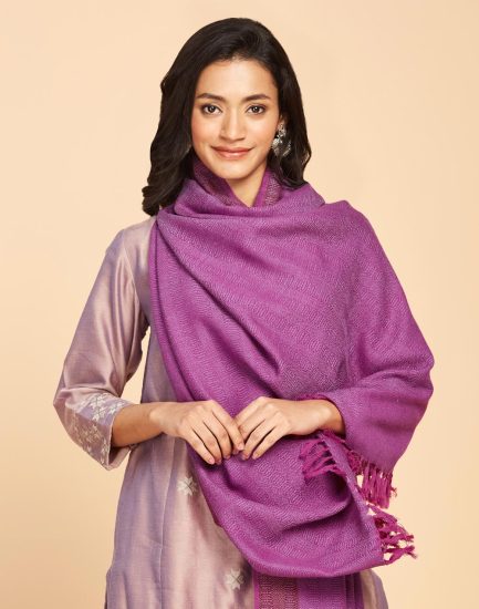 Pink Wool Hand Woven Shawl