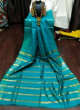 Tussar blue , multi color Silk Saree